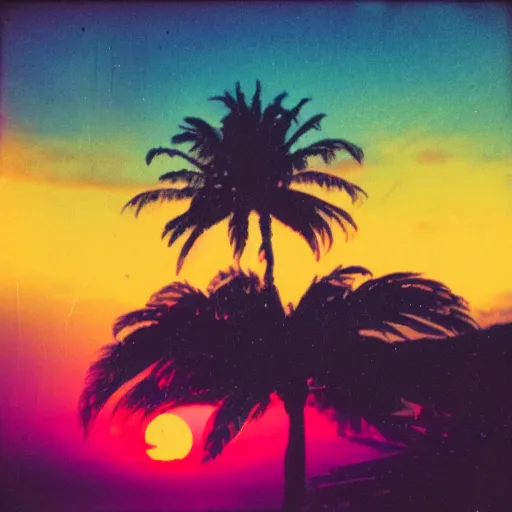 Image similar to polaroid of synthwave sunset