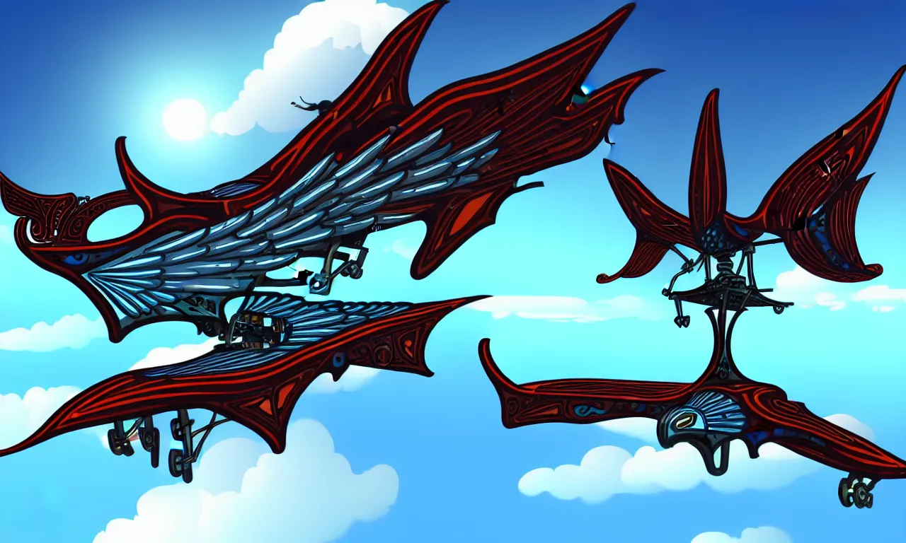 Image similar to mechanical flying ship with giant animallike wings