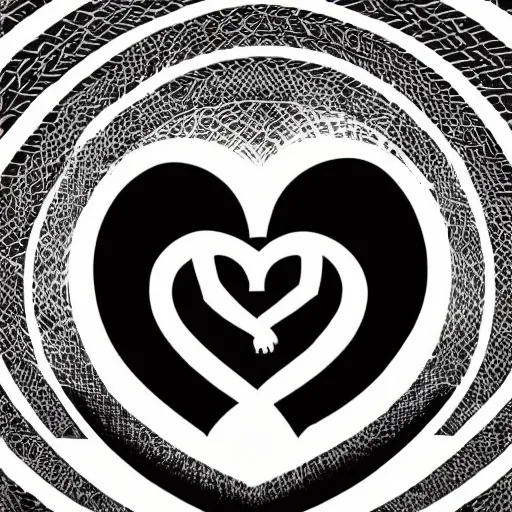 Image similar to clean black and white print on white paper, high contrast, logo of symmetric stylized dancer silhouette forming a symmetric heart