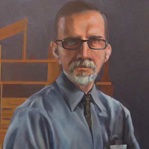 Prompt: An oil painting of gordon freeman, still image