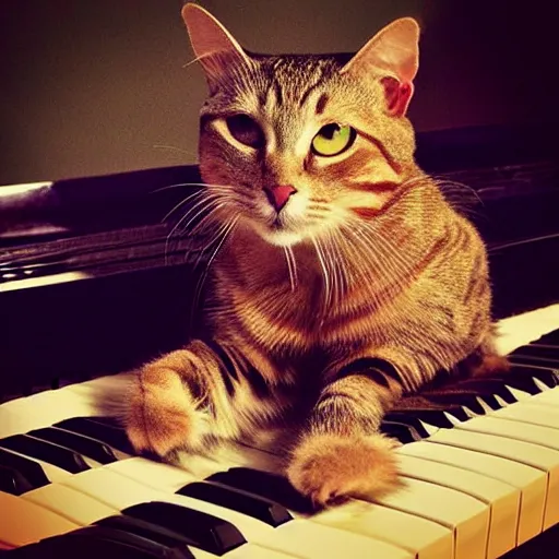 Prompt: “ cat sitting on piano ”