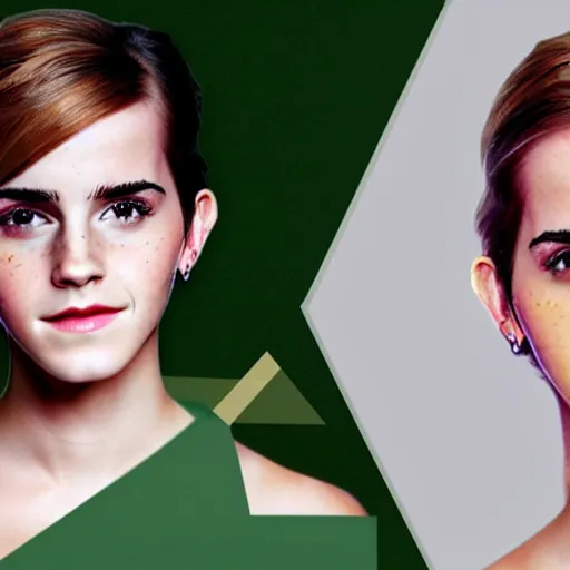 Image similar to photograph of emma watson with avocado - colored skin, anthropomorphic, photoshop