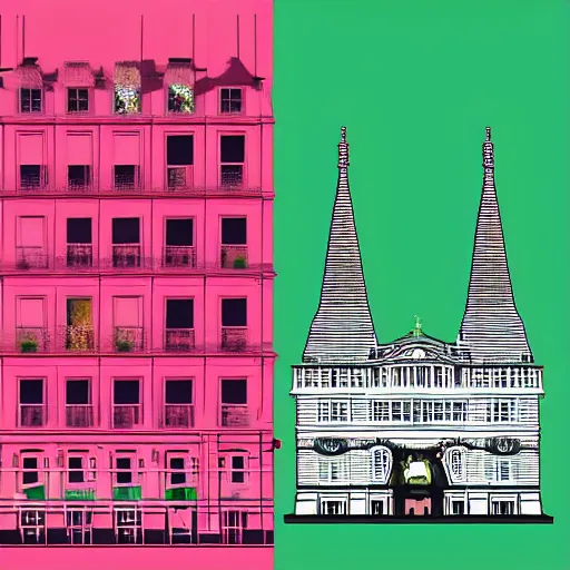 Prompt: Pop art style and glitched visual of Paris mixed with London