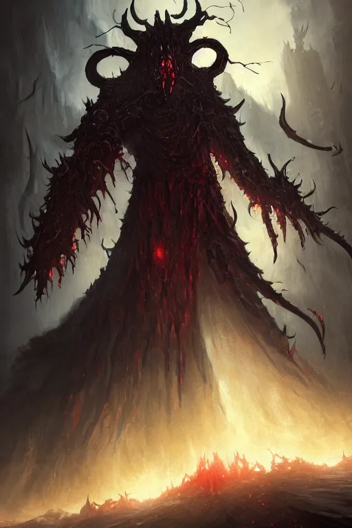 Image similar to a headless demon with unusually large arms as a Bloodborne boss, digital painting, WLOP, trending on artstation, 8k, epic composition, highly detailed, sharp focus