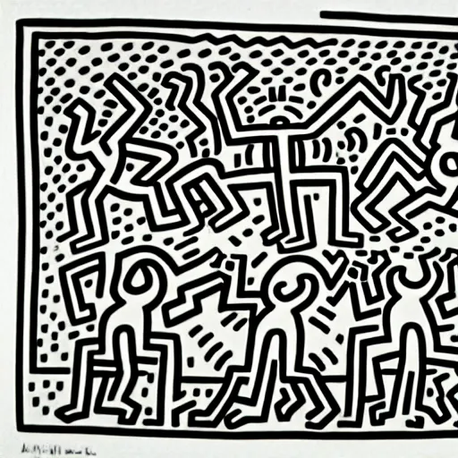 Image similar to a picture drawn by keith haring of people fighting