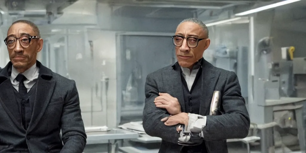 Image similar to Giancarlo Esposito as Professor X in 'X-Men: Multiverse of Insanity' (2023), movie still frame