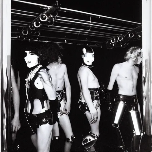 Image similar to robots on the backstage of a punk rock concert by robert mapplethorpe