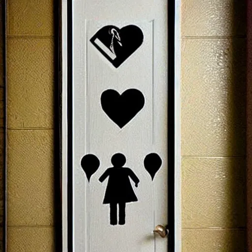 Prompt: creative restroom door signs in the style of banksy, slightly grainy