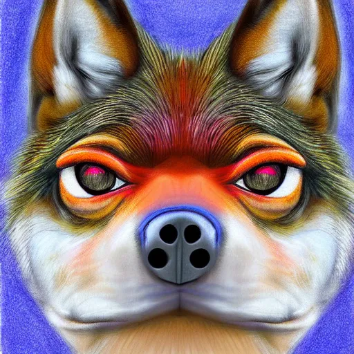 Image similar to zoomorphic a red face wolf, pepe the frog like face, digital painting, ultra sharp, by gary cook