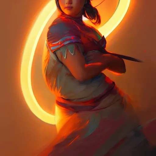 Prompt: curvy asian ethnic warrior girl, digital illustration by ruan jia on artstation, outlined by whirling illuminated neon lines and fine lines swirling in circles by jesper ejsing and rhads and makoto and shinkai and lois van baarle, digital art, trending on artstation - h 9 6 0