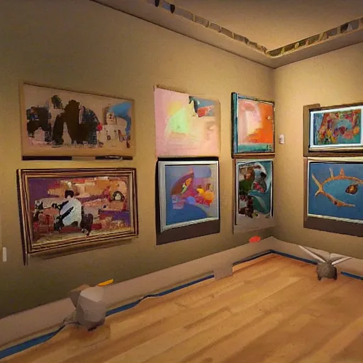 Image similar to this was the first virtual art museum in a video game, made in 1 9 9 0, detailed