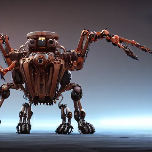 Image similar to hexapod beast, convex, kitbashing, robot, unreal engine, 4 k