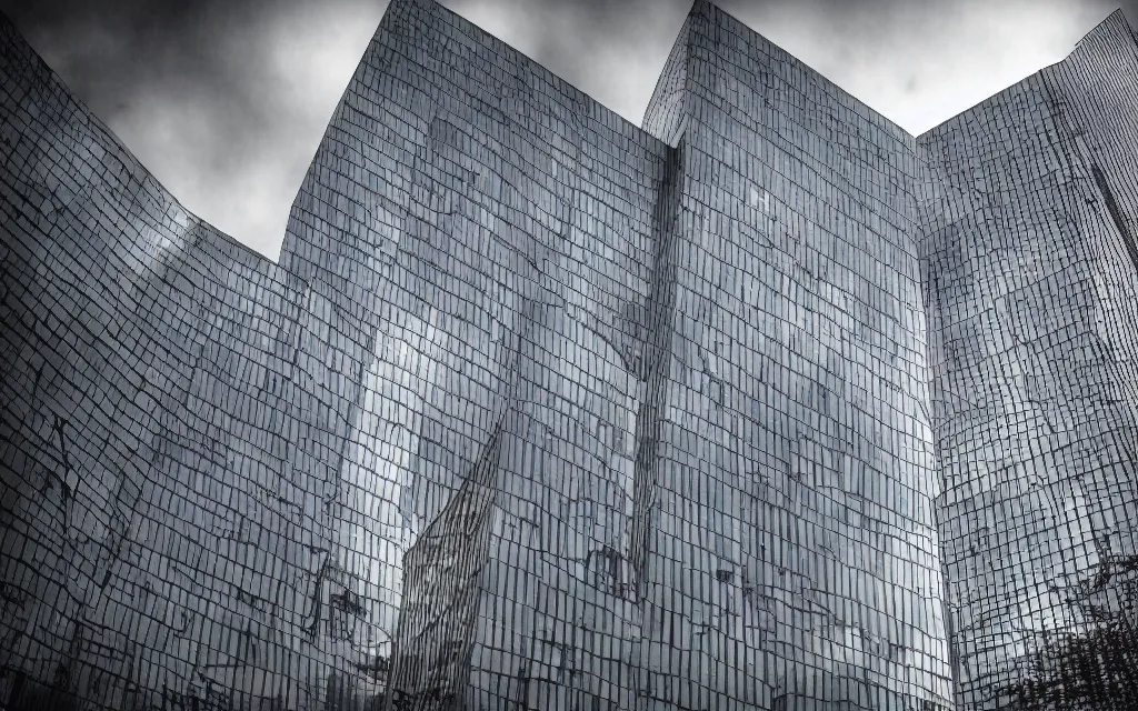 Image similar to ominous headquarters of an evil corporation, by wes jones