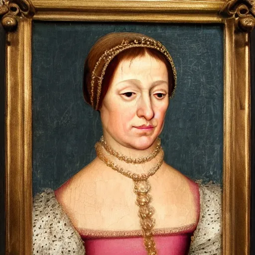 Prompt: detailed renaissance style portrait, donald trump as a royal woman during the renaissance, she is wearing pale makeup with light pink cheeks, the overall vibe is very emotionless and empty