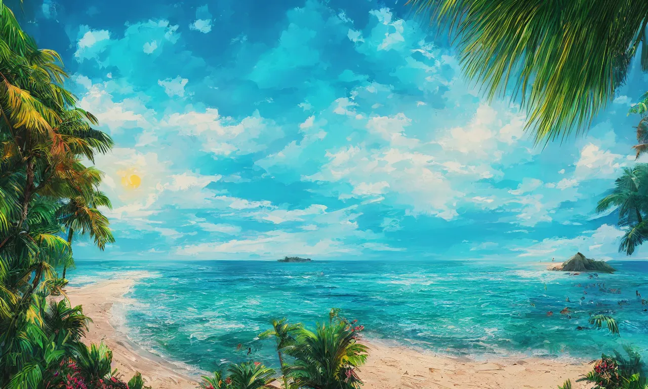 Prompt: paradise beach by alena aenami artworks in 4 k