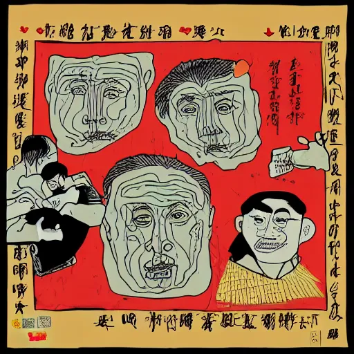 Prompt: chinese men in a prison, heart kidney lungs, in the style of daniel johnston and outsider art, 4k, line brush