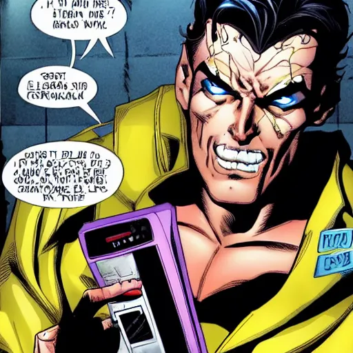 Prompt: psycho using a cell phone, dc comics,
