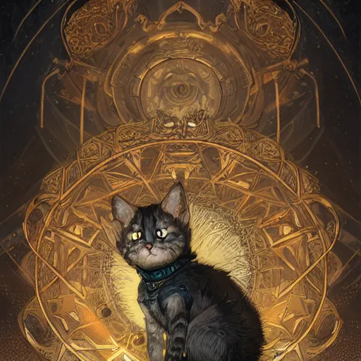 Image similar to A heraldic prince kitty cat with big cute eyes, D&D, fantasy, intricate, cinematic lighting, highly detailed, digital painting, artstation, concept art, smooth, sharp focus, illustration, art by Akihiko Yoshida, Greg Rutkowski and Alphonse Mucha