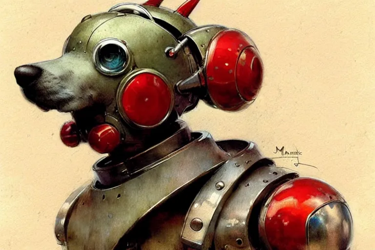 Image similar to adventurer ( ( ( ( ( 1 9 5 0 s retro future robot android dog. muted colors. ) ) ) ) ) by jean baptiste monge!!!!!!!!!!!!!!!!!!!!!!!!! chrome red