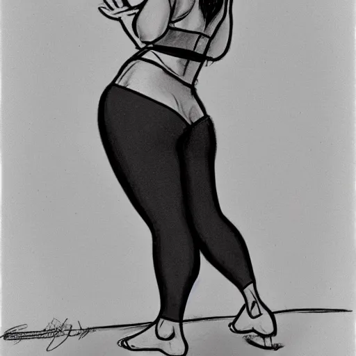 Image similar to milt kahl sketch of thick cuban girl wearing black yoga pants