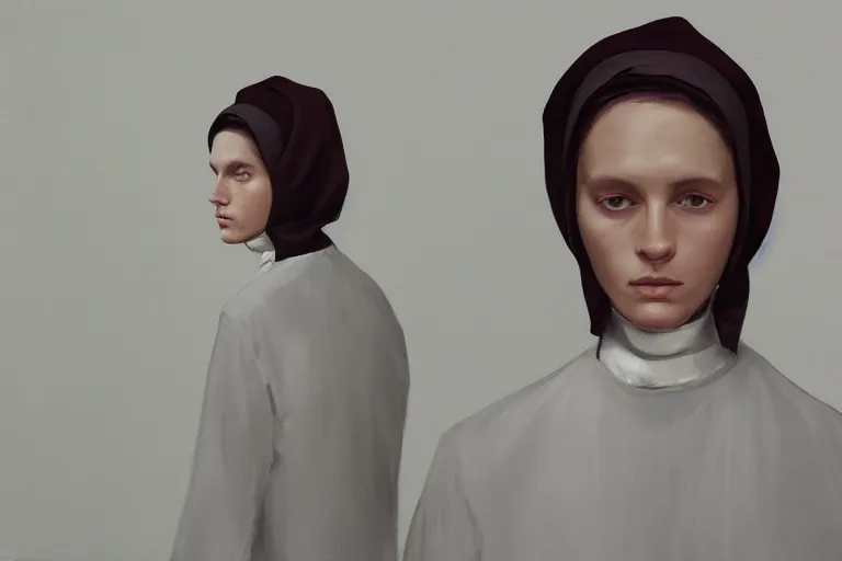 Prompt: young nun fashion model portrait artwork by tim eitel