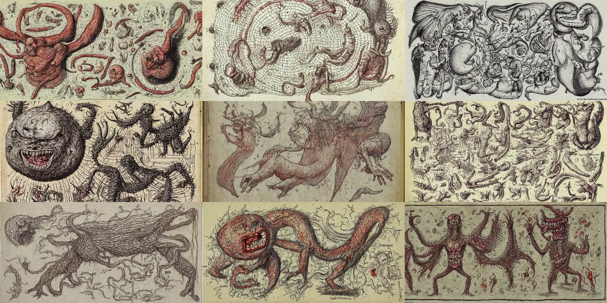 Prompt: drawn instructions for how to summon a demon of gluttony, scan of codex seraphinianus
