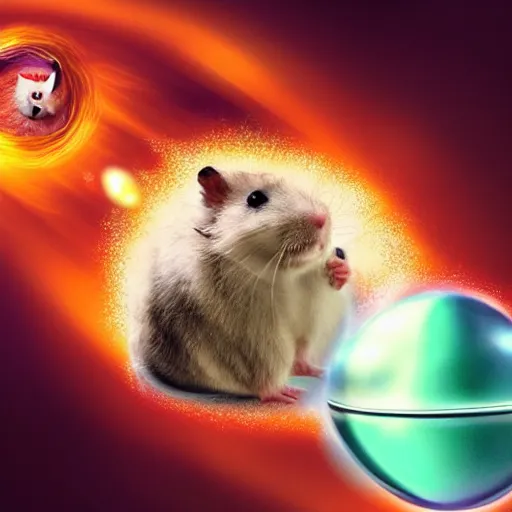 Image similar to hamster driving a spaceship through a black hole