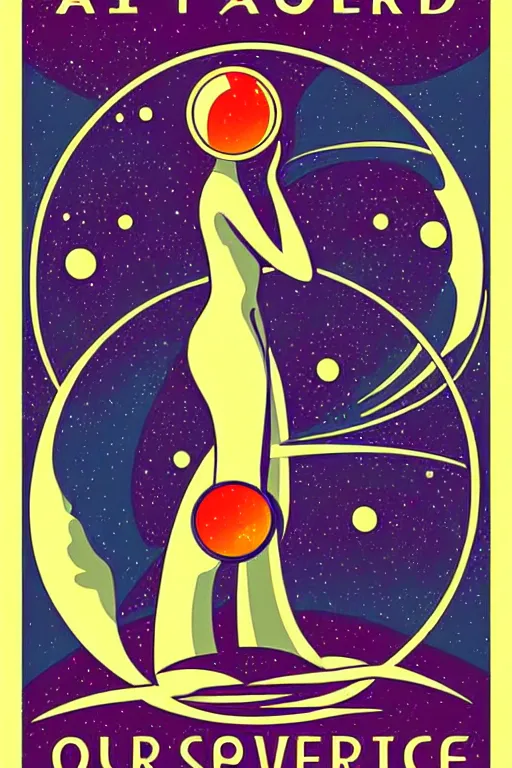 Image similar to art nouveau travel poster. outer space alien planet