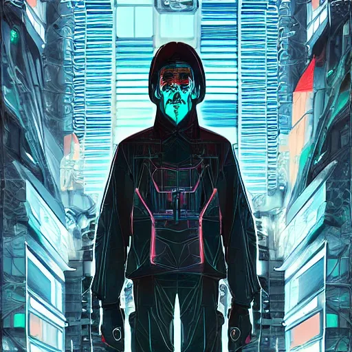 Image similar to cyberpunk neville chamberlain as the leader of a futuristic communist nation, cybernetics, sharp lines, digital, artstation, colored in