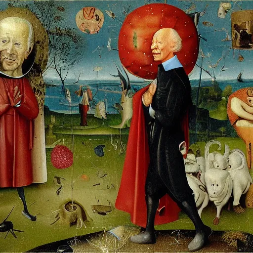 Image similar to Joe Biden in the garden of earthly delights, 4k, photo realistic, by Hieronymus Bosch