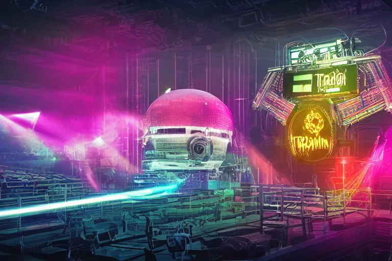 Image similar to photoshop mockup of a concert ticket, bandname is tripmachine, tour is invasion of the tripmachines, realistic digital art, 3 d render of a huge futuristic steampunk generator, 8 k, fluorescent colors, halluzinogenic, multicolored, exaggerated detailed, unreal engine