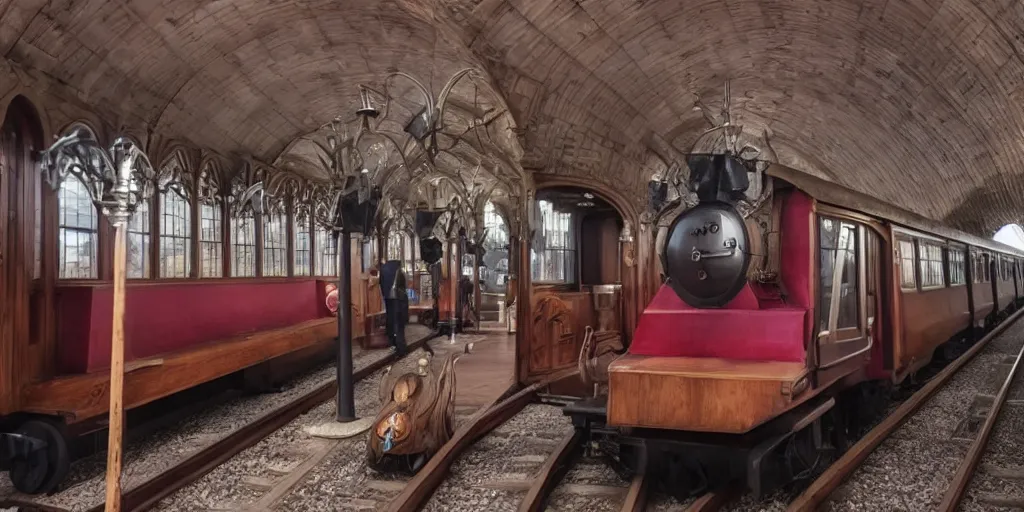 Image similar to The mysterious Hogwarts train and a beautiful female conductor