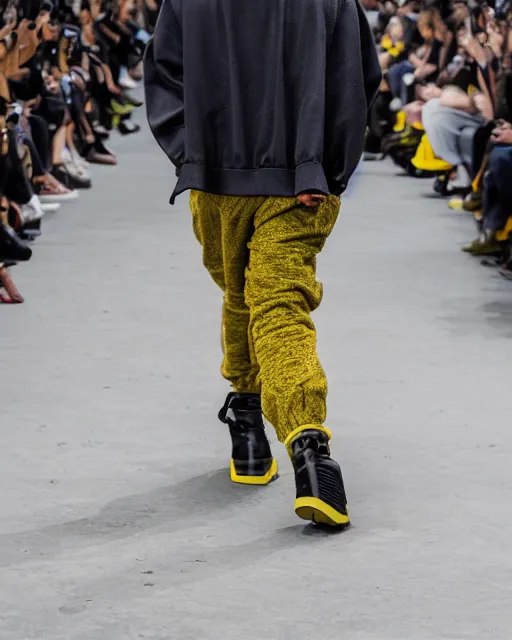 Image similar to hyperrealistic and heavy detailed 2321s Yeezy runway show of Pikachu , Leica SL2 50mm, vivid color, high quality, high textured