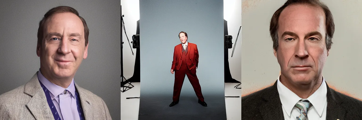 Prompt: Portrait photo of Saul Goodman, color, studio lighting