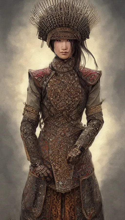Image similar to hunter shafer, traditional mongolian clothing, fame of thrones, fibonacci, sweat drops, intricate fashion clothing, insane, intricate, highly detailed, surrealistic, digital painting, artstation, concept art, smooth, sharp focus, illustration, unreal engine 5, 8 k, art by artgerm and greg rutkowski and alphonse mucha
