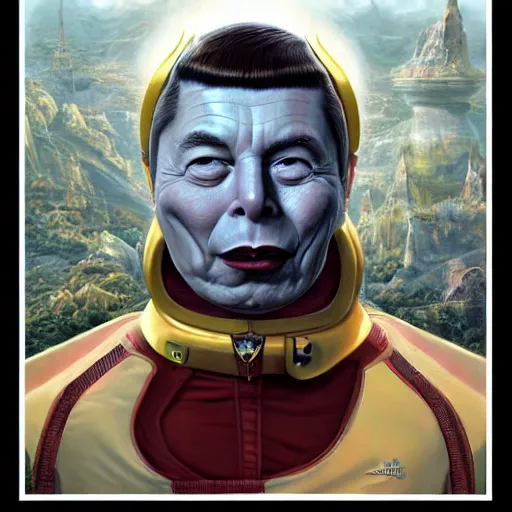 Image similar to Elon Musk as Spock Funny cartoonish by Gediminas Pranckevicius and mort drucker Tomasz Alen Kopera, masterpiece, trending on artstation