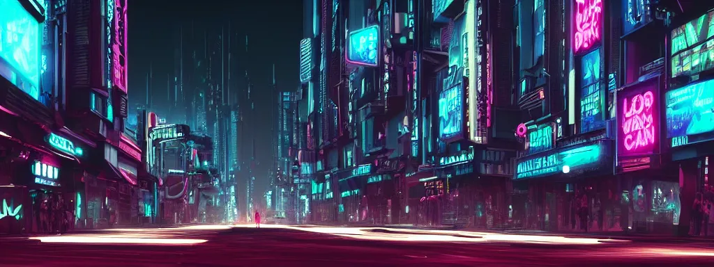 Prompt: A magnificient dark neon futuristic cyberpunk city bustling street at night made in cinema4d, masterpiece, hyper realistic, extreme details, cinematic