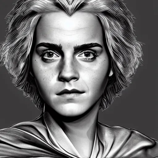 Image similar to Emma Watson as Granny Goodness, highly detailed, realistic face, digital art