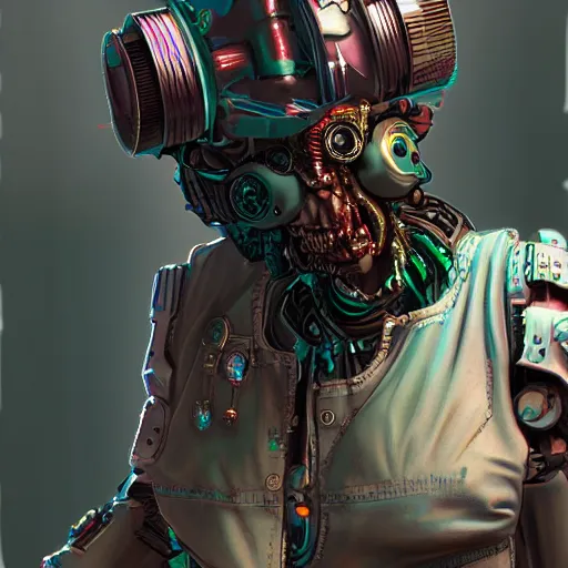 Image similar to cyberpunk back - alley prosthetic dealer, sketchy, scary abomination, demon robot, 8 k, highly detailed, photorealism