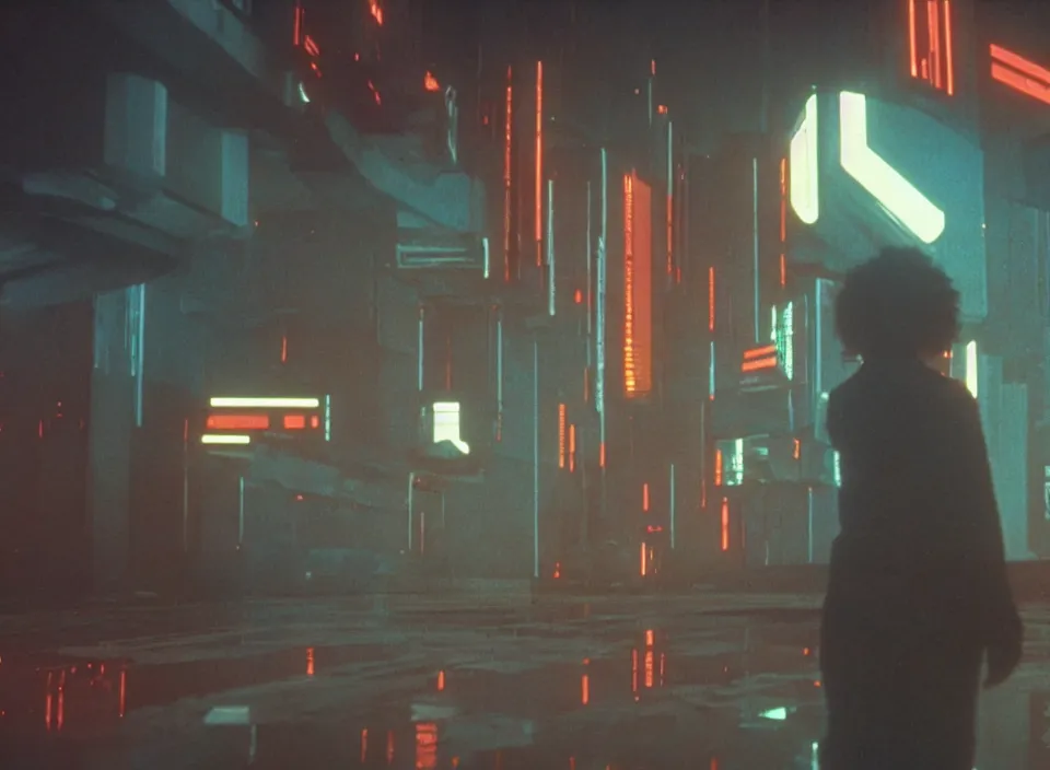 Image similar to cinematic shot from a 1 9 8 5 cyberpunk movie directed by stanley kubrick, color theory, leading lines, minimalism, photorealistic, volumetric lighting, f / 2 2