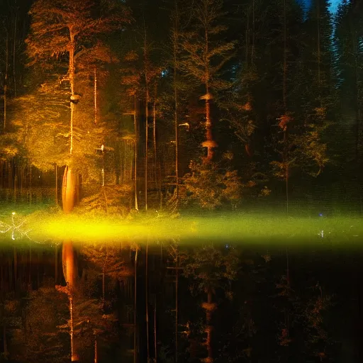Image similar to forest at night with floating lights by Jessica Rossier