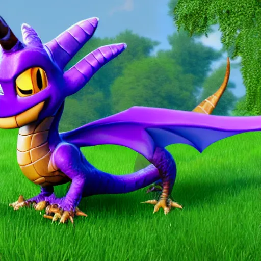 Image similar to Hyperrealistic photo of Spyro the Dragon, 4k