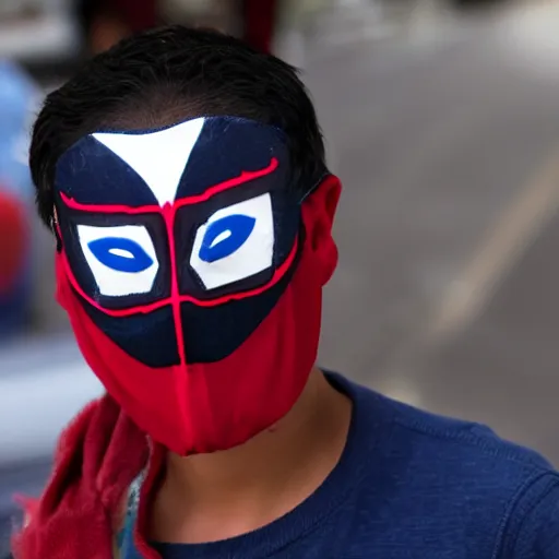 Image similar to Peruvian Spiderman with his mask taken off