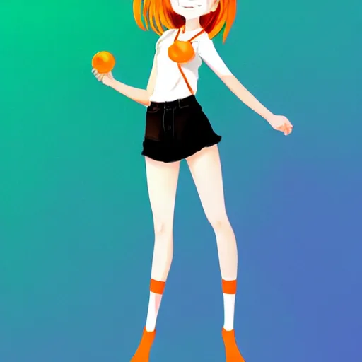 Image similar to <https://s.mj.run/Ku8PZQlrOPQ> beautiful anime girl, Emma Stone, orange glowing hair, sarcastic smiling, clear clean face, symmetrical face, blurry background, pose, face by Ilya Kushinov style, style by Loish, Norman Rockwell, painterly style, flat illustration