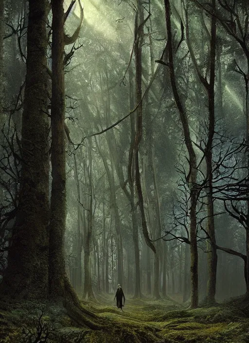 Image similar to hyper realistic eerie aylum far away in the woods, gorgeous lighting, blue sky, highly detailed, lush forest by zdzisław beksinski and norman rockwell and greg rutkowskiweta studio, and lucasfilm