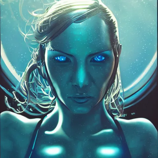 Image similar to underwater portrait of a female android, by MARVEL comics