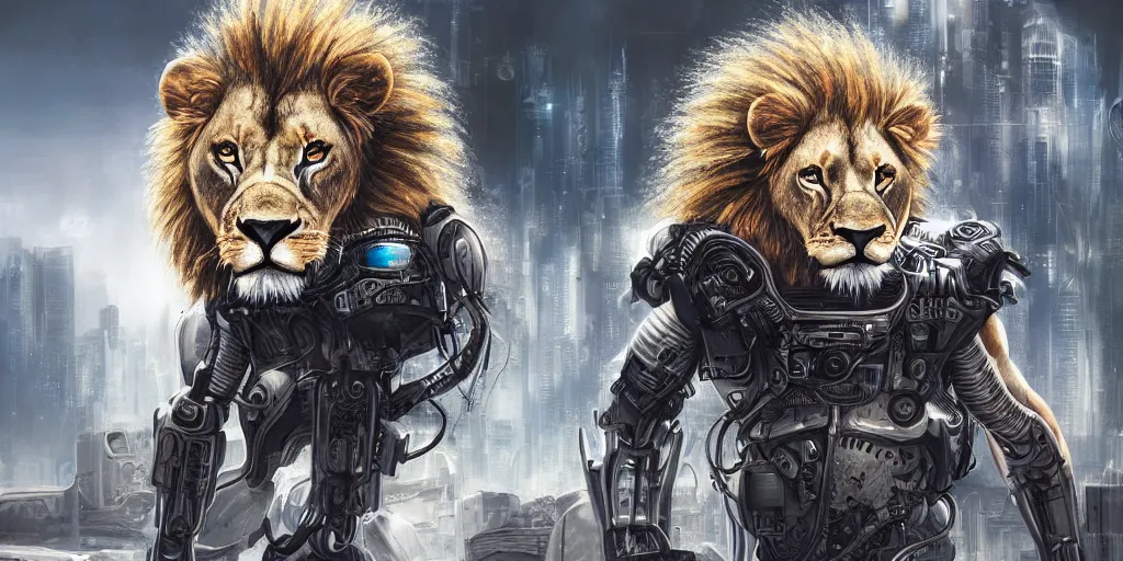 Image similar to Ultra realistic illustration of an lion cyborg, cyberpunk, sci-fi fantasy