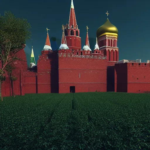 Image similar to a big cotton plant in Red Square Kremlin, horrifying dynamic lighting, cinematic, extremely high detail, photo realistic, cinematic lighting, post processed, concept art, artstation, matte painting, unreal engine 8k