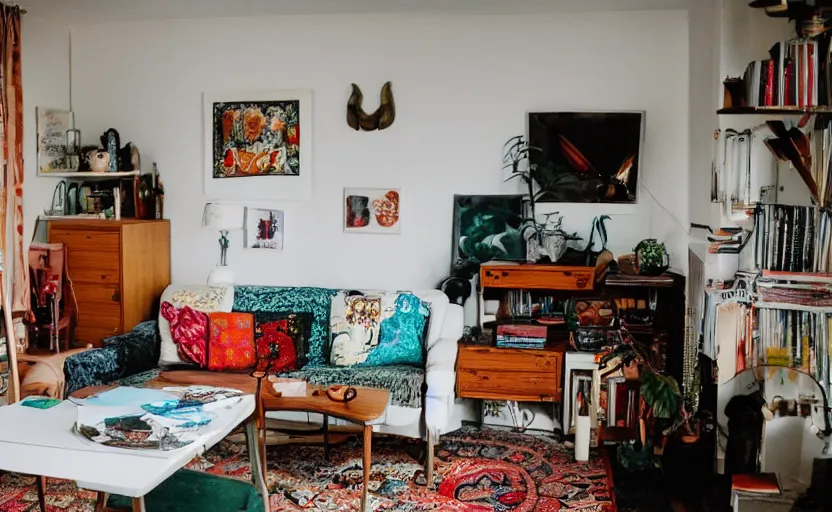 Image similar to a very 60's hippy style apartment, 35mm,Epic,cinematic