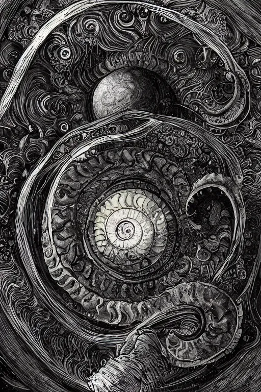 Image similar to portrait of ammonite starbringer, in the style of Greg Broadmore and Arthur Rackham and Moebius,trending on artstation, light lighting side view,digital art,surrealism ,macro,blueprint ,vaporwave ,